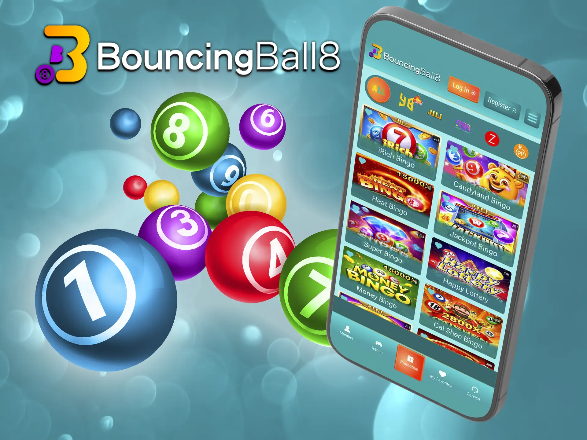 Play bingo from BouncingBall8 Casino and win big.