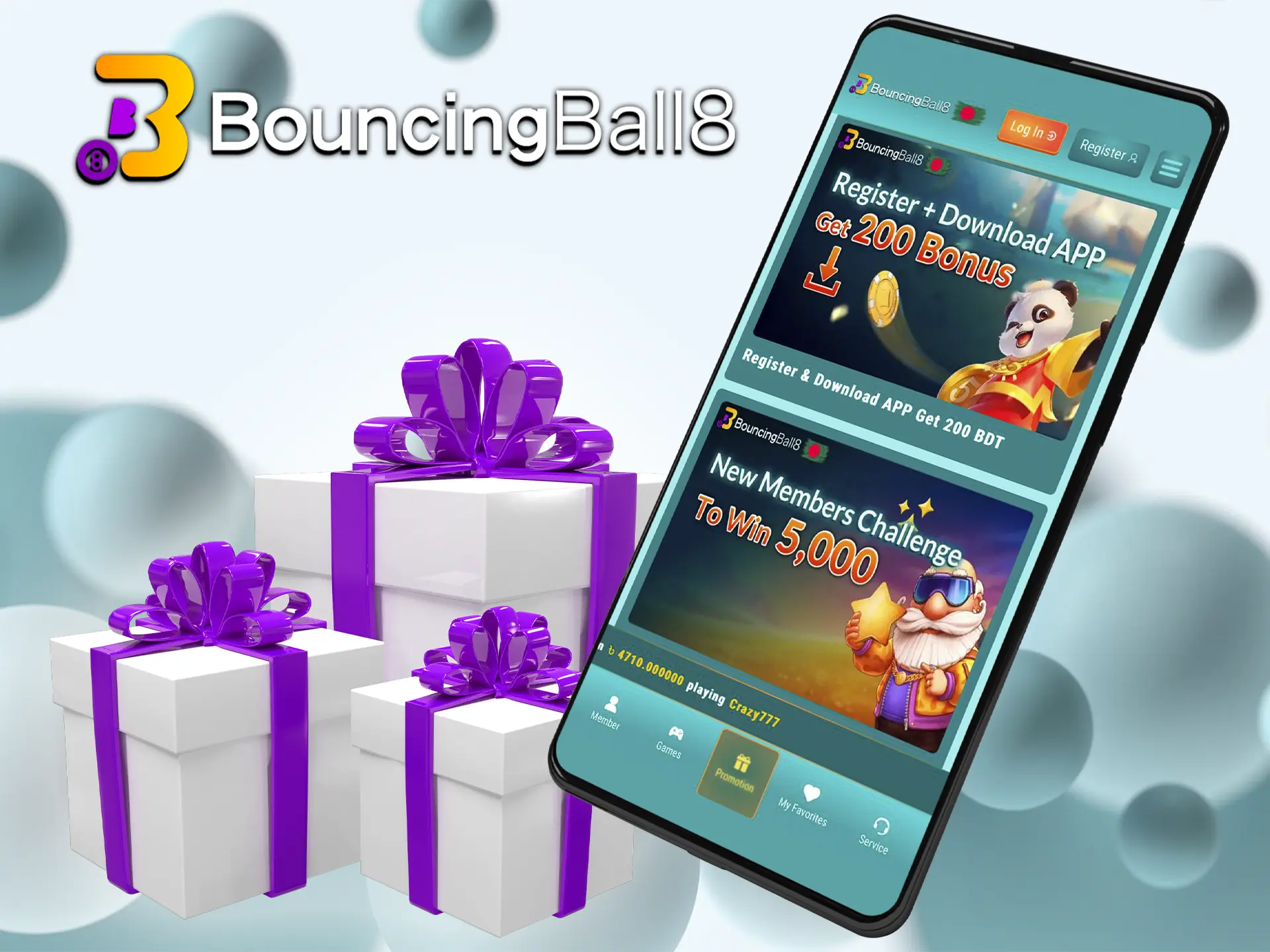 Take advantage of the bonus from BouncingBall8 to increase your bet and winnings.