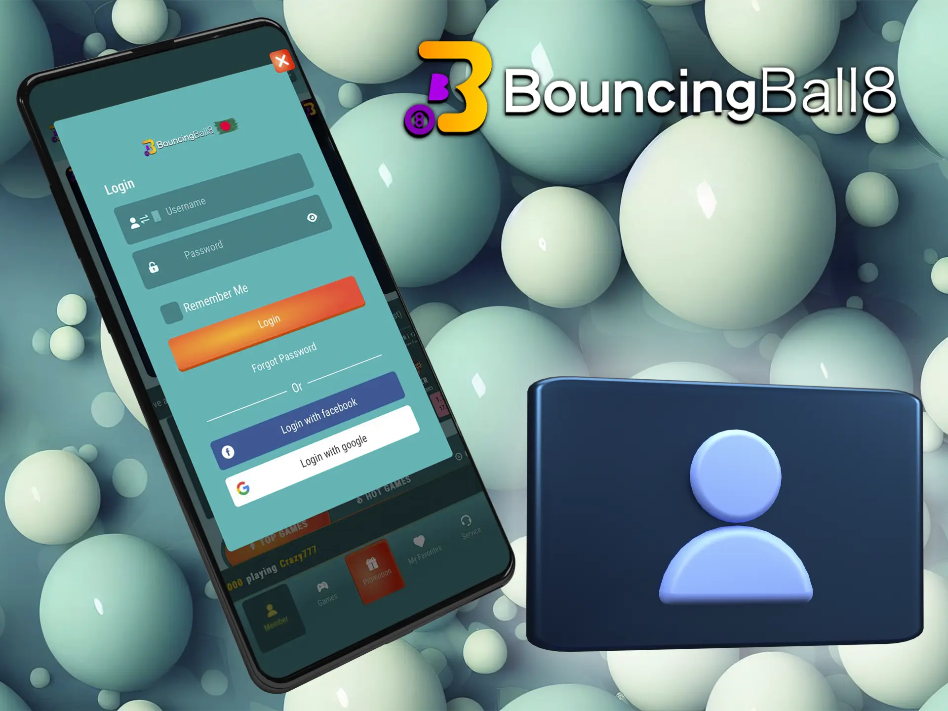 Log in to your personal BouncingBall8 casino account to unlock the full functionality of the app.