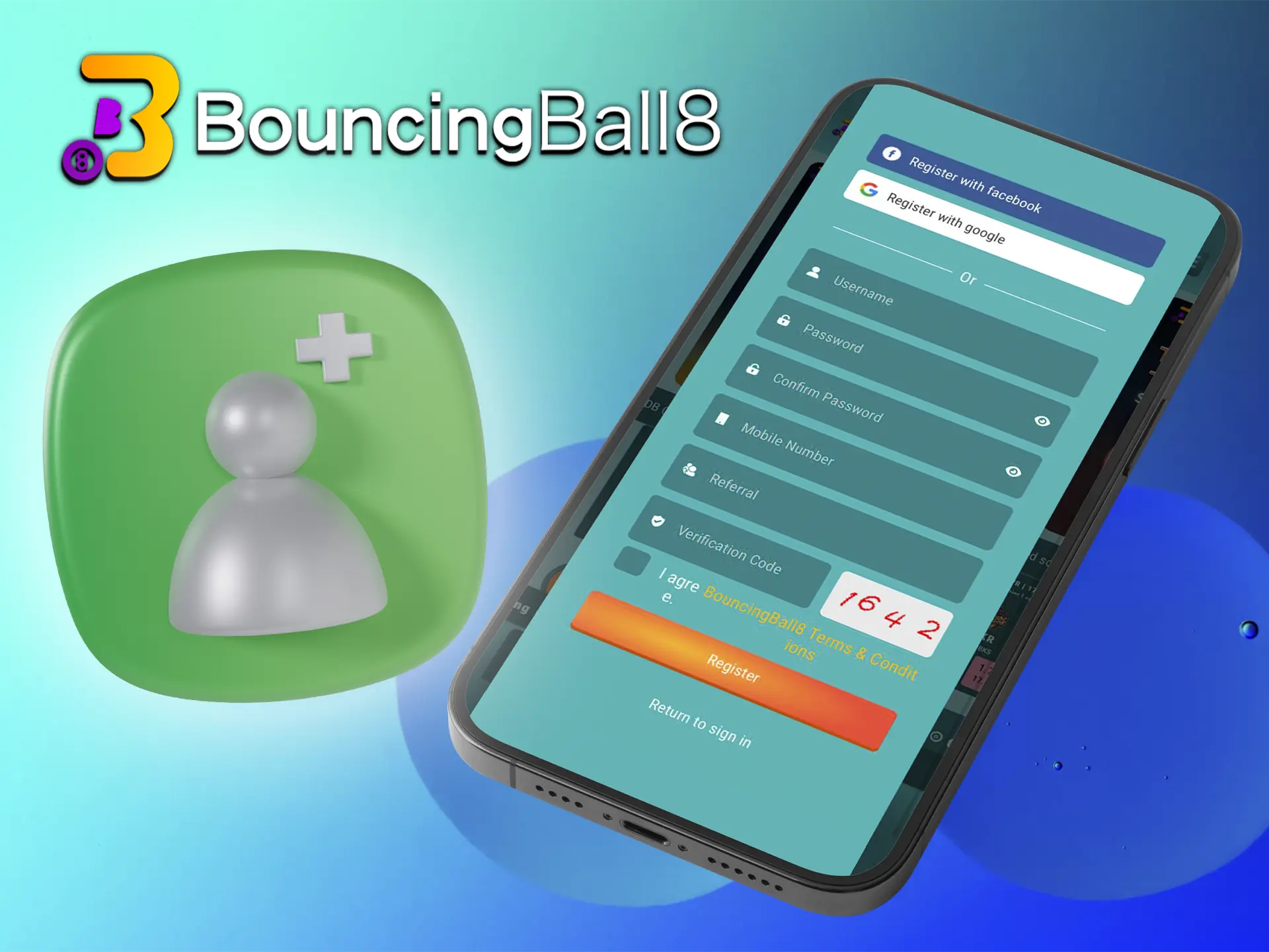 Perform registration in the BouncingBall8 app to start playing and betting.