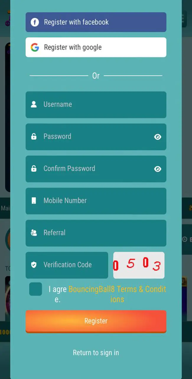 Be careful to enter only the correct details required to register an account at BouncingBall8 Casino.