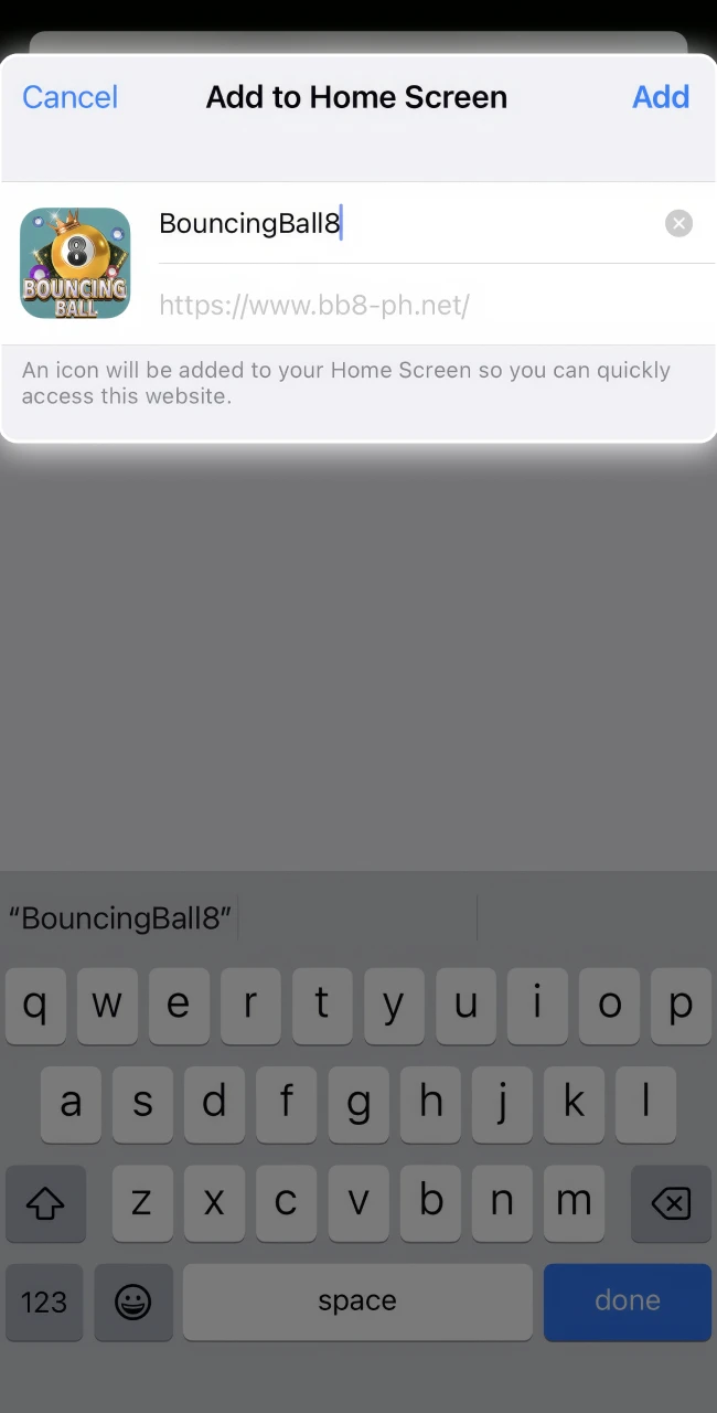 Confirm the action and the BouncingBall8 icon will be added to your home screen for quick access.
