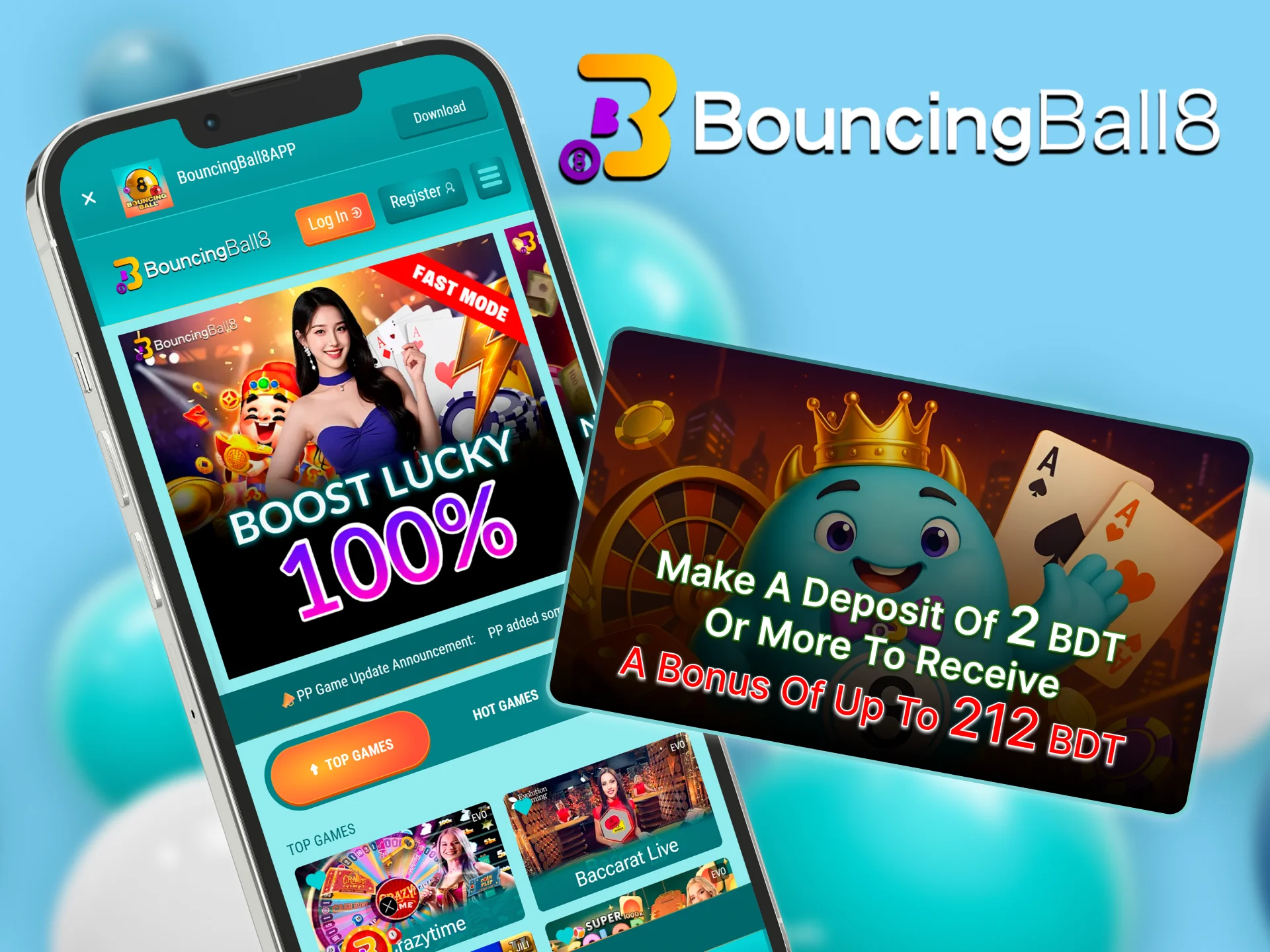 Download BouncingBall8 mobile app for Android & iOS in Bangladesh, play games, deposit easily.